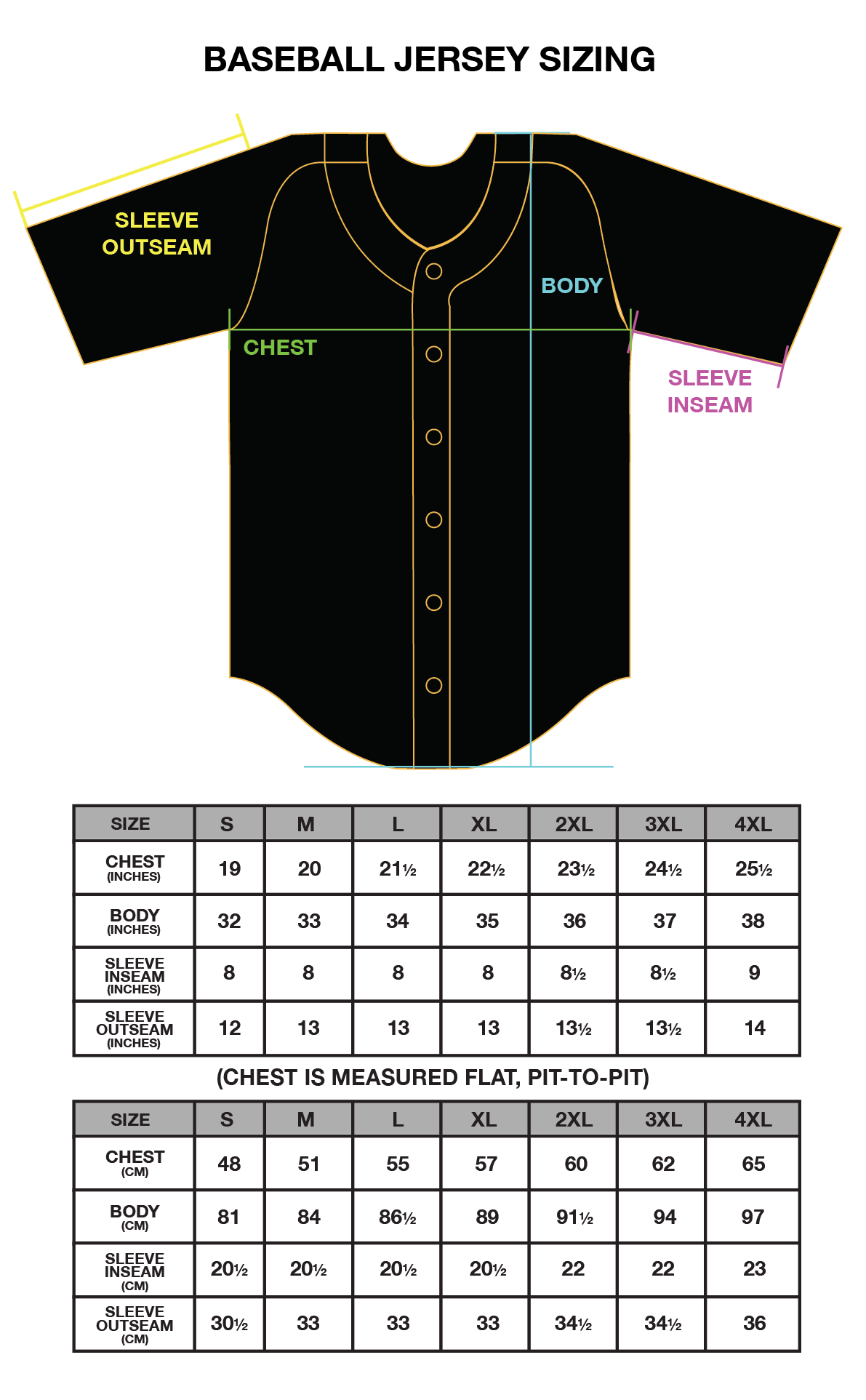 Baseball Jersey Size Chart